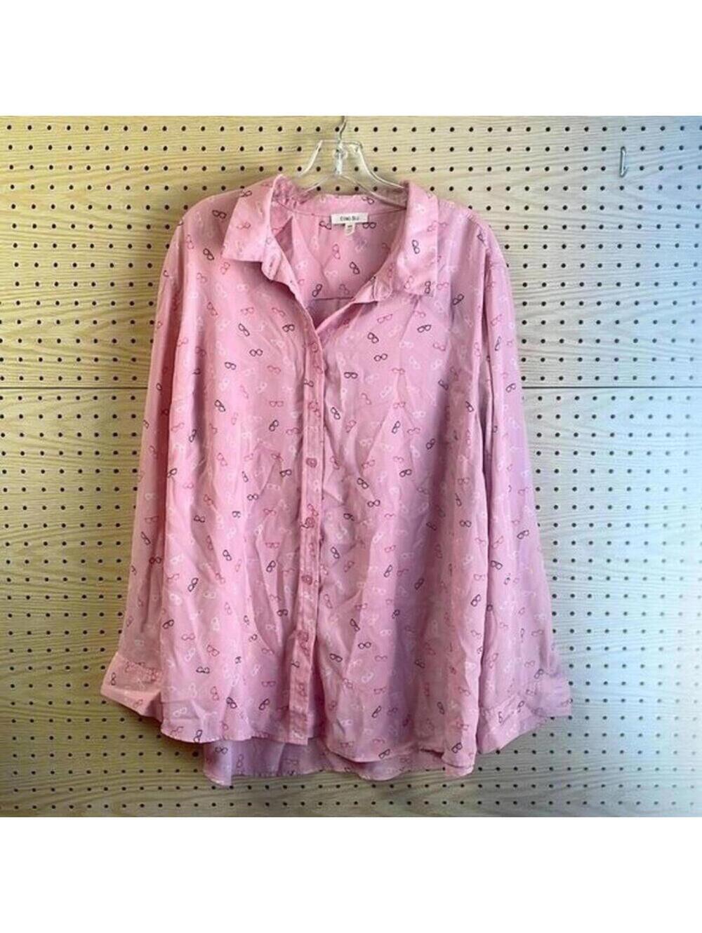 Como blu pink novelty, print eyeglasses button-down shirt office work